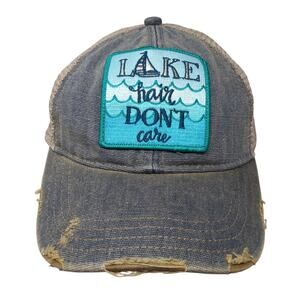 Lake Hair Don't Care Snapback Mesh Back Trucker Hat Blue One Size Headmost